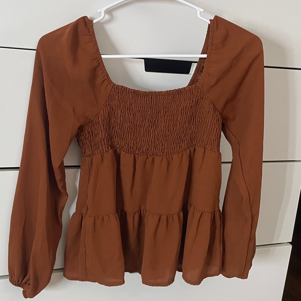 Paper Crane Rust Smocked Top (small fray in the hemming)